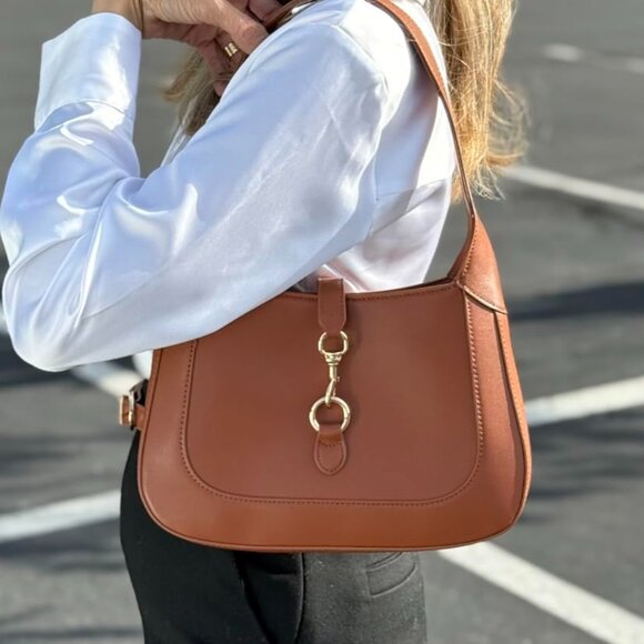Neiman Marcus Saddle Brown Lock 2-in-1 Convertible Shoulder & Crossbody Bag - Picture 1 of 6